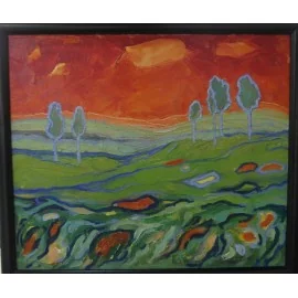 Painting - oil painting - Jozef Onduš - Landscape in red