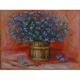 Obraz - Akryl na plátne - Zátišie - kytica modrých kvetov - Viliam Volk