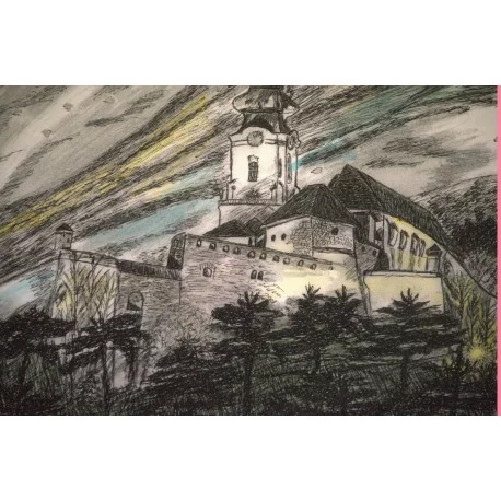 Nitriansky hrad večer - ručne maľovaný obraz
