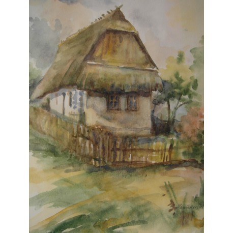 Slamený domček - ručne maľovaný obraz 