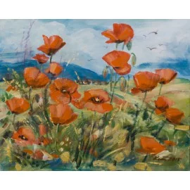 Painting - Acrylic on canvas - Poppies - Mária Lenárdová