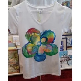 Maľovaný textil-M.Cadre-tričko Dúhový kvet