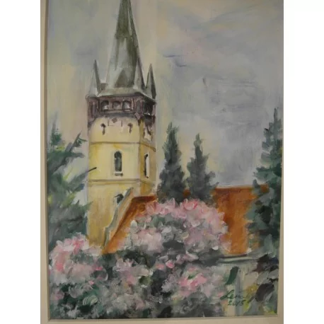 Prešov s Magnoliou - ručne maľovaný obraz 