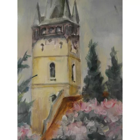 Prešov s Magnoliou - ručne maľovaný obraz 