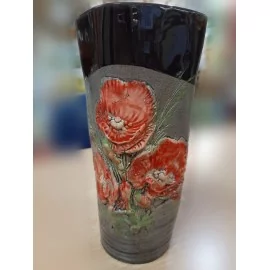 Keramika- Váza s motívom makov - Ján Mokriš