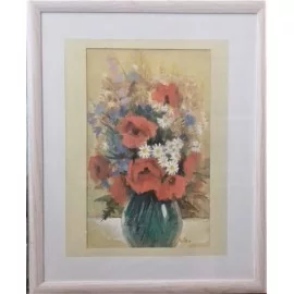 Painting - Acrylic - Poppies in a green vase - Andrej Račko