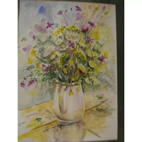 Poľné kvety vo váze - ručne maľovaný obraz 