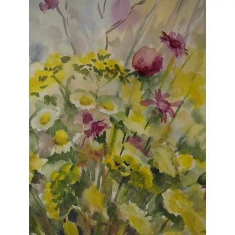 Poľné kvety vo váze - ručne maľovaný obraz 