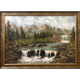 Painting - Oil painting - Landscape with a waterfall - Peter Treciak