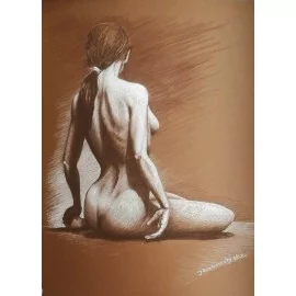 Painting - pastel - Nude 11 Brown - Ján Radvanský