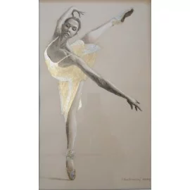 Painting - pastel - Ballerina in gold - Ján Radvanský