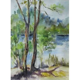 Obraz - Akvarel - Stromy nad priehradou Ružín - Mgr. Margita Rešovská