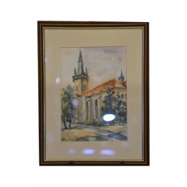 Akvarel, Prešov, Kostol Sv. Mikuláša - ručne maľovaný obraz 