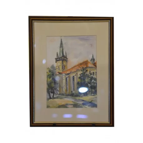 Akvarel, Prešov, Kostol Sv. Mikuláša - ručne maľovaný obraz 