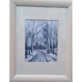 Obraz - Akvarel- Zimná cesta č.131- Mária Lenárdová
