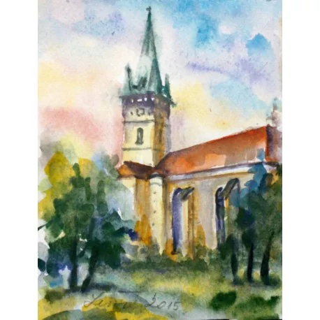 Akvarel, Prešov, Sv. Mikuláš - Leto - ručne maľovaný obraz 