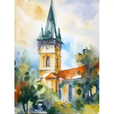 Akvarel, Prešov, Sv. Mikuláš - Jeseň - ručne maľovaný obraz 