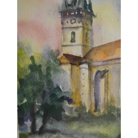 Akvarel, Prešov, Sv. Mikuláš - Jeseň - ručne maľovaný obraz 