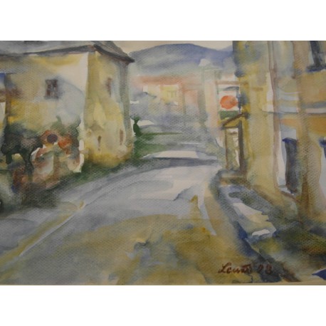 Akvarel, Prešovská ulička - ručne maľovaný obraz 