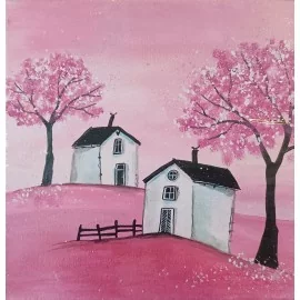 Painting - Acrylic on canvas - Mini houses - Silvia Sochuláková