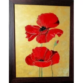 Painting - Painting on glass - Red poppies - Jana Gubová