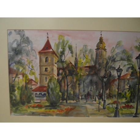 Akvarel , Košice - Dom - Urbanova veža - ručne maľovaný obraz 