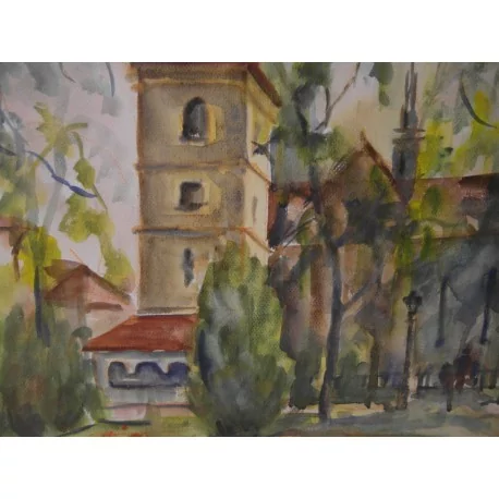 Akvarel , Košice - Dom - Urbanova veža - ručne maľovaný obraz 