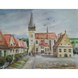Obraz - Akvarel- Bardejov č.132- Mária Lenárdová