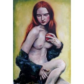 Painting - Oil painting - Eva Temptation. I have a Secret -Tatiana Siedlová