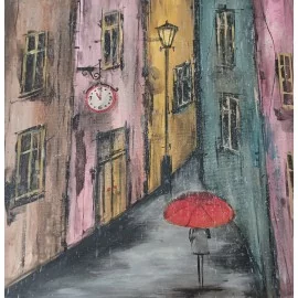 Obraz - Akryl na plátne -Červený dáždnik- Silvia Sochuláková