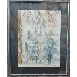 Obraz- akvarel - Košický Dóm v zime - Soňa Kotánová