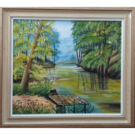 Painting - Oil painting - Landscape Water with a bridge - Milan Fabian