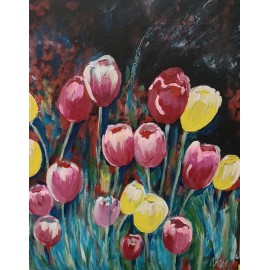 Painting -acrylic on canvas- Tulips - Eleonóra Kovalčíková