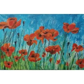 Painting -acrylic on canvas- Wild Poppies - Eleonóra Kovalčíková