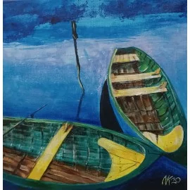 Painting -acrylic on canvas- Boats - Eleonóra Kovalčíková