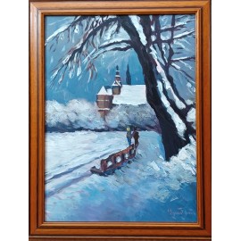 Painting-oil painting on cardboard-Winter-Varuzhan Aghamyan