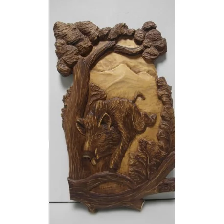 Ručne vyrezávaný drevený obraz-Diviak