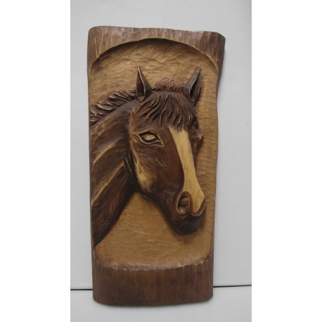 Ručne vyrezávaný drevený obraz - Kôň