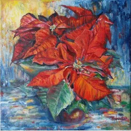 Obraz - Olejomaľba na plátne - Vianočná ruža - Gabriela Žolnová