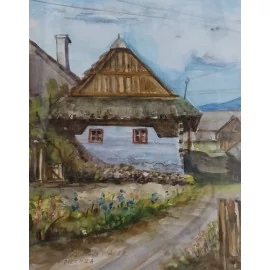 Painting - Watercolor- Winter road no.131- Mária Lenárdová