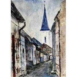 Obraz - akryl na plátne - Košice v zime - Eleonóra Kovalčíková