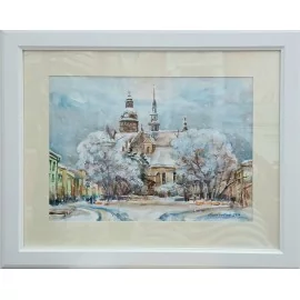 Akvarel-Zima v Košiciach- Mária Lenárdová