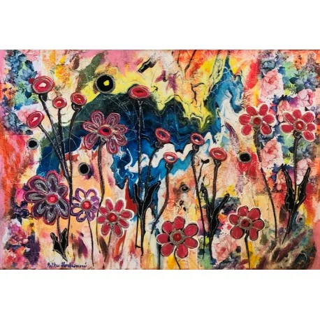 Painting - Acrylic - Pink Meadow 3 - Katarína Haraksimová