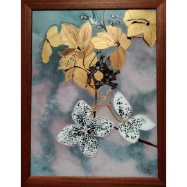Zlaté kvety - Jana Gubová,originálny,ručne maľovaný obraz