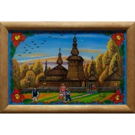 Ručne maľovaný obraz na skle-Kostol