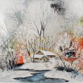 Zimná rozprávka - PhDr. Katarína Semanová, originálny, ručne maľovaný obraz