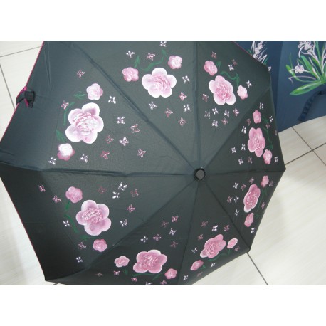 Dáždnik skladací- ručne maľovaný, handmade, čierný 