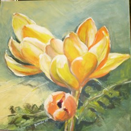 Painting - Acrylic on canvas - Yellow Crocuses - Mgr. Margita Rešovská