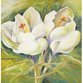 Painting - Acrylic on canvas - White Crocuses - Mgr. Margita Rešovská