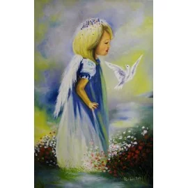 Painting - Oil painting - Angel with a dove - Ružena Pavlíková